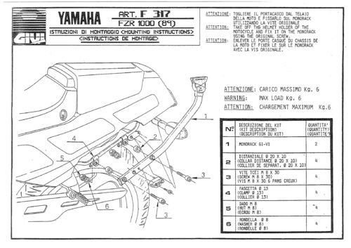 GIVI Attacco bauletto posteriore specifico per Yamaha FZR 1000 ('89)