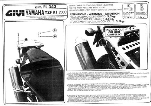 GIVI Attacco bauletto posteriore specifico per Yamaha YZF R1 ('00)