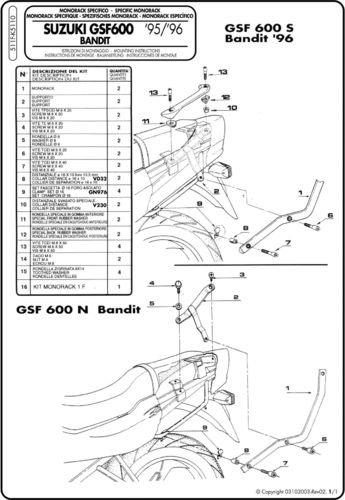 GIVI Attacco posteriore bauletto specifico per Suzuki GSF 600 Bandit ('95-'96)